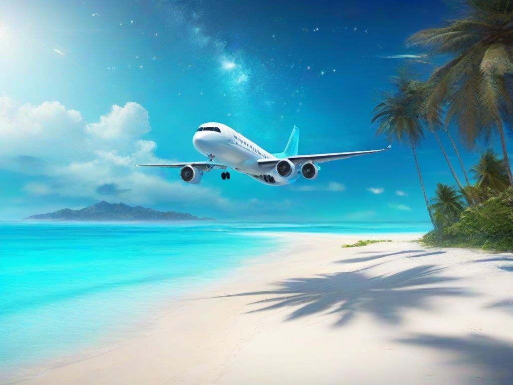 Airplane flying above a sandy beach